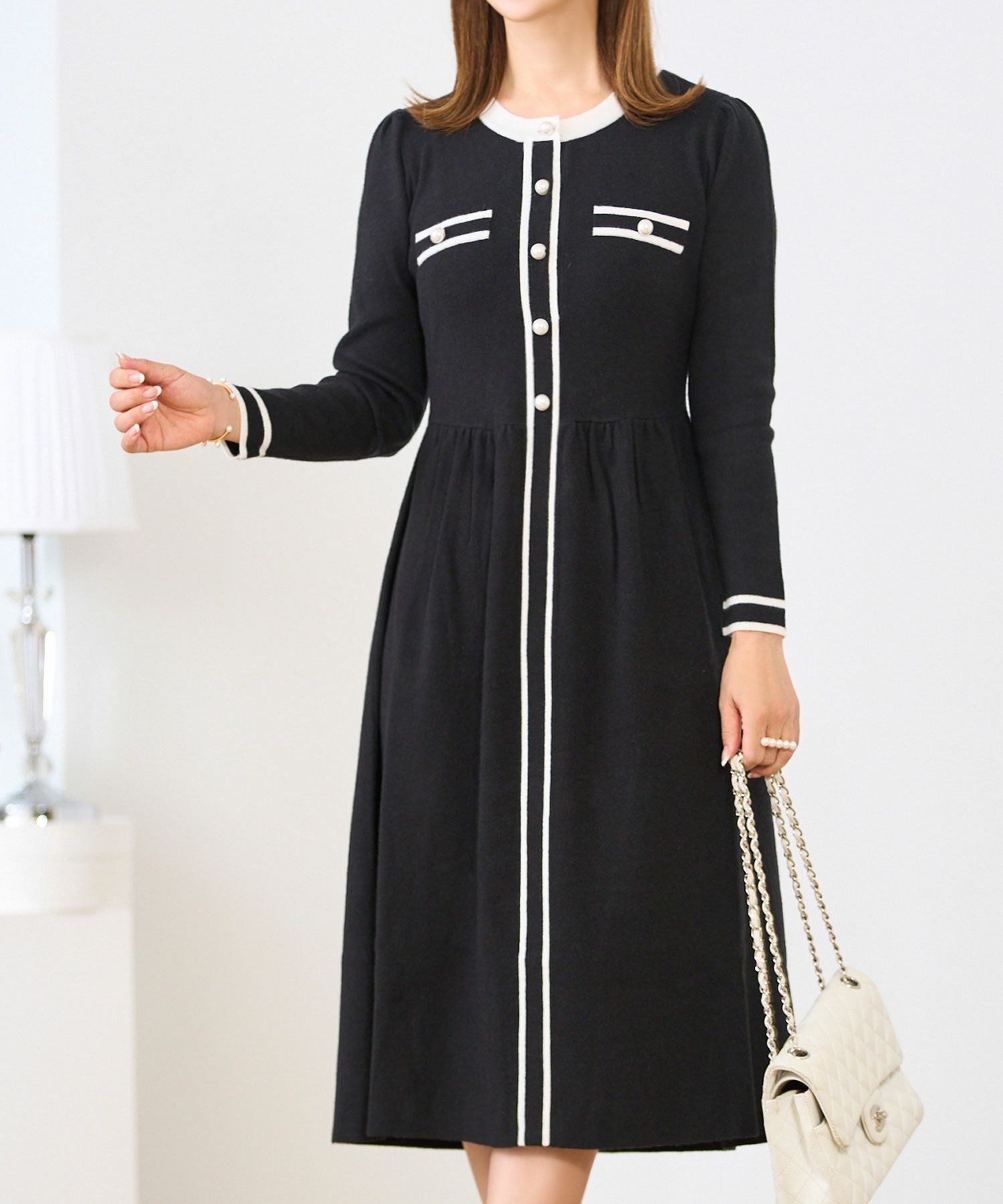 バイカラー ニット ワンピース 長袖 Prima Scherrer 全3色｜psc341