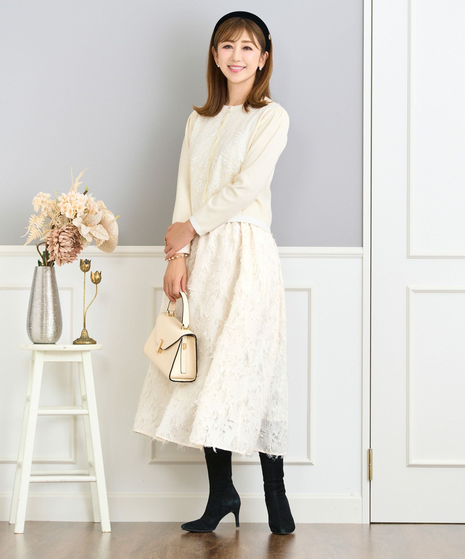 SILVER-SALE フロントレース ニット カーディガン 長袖 Prima Scherrer