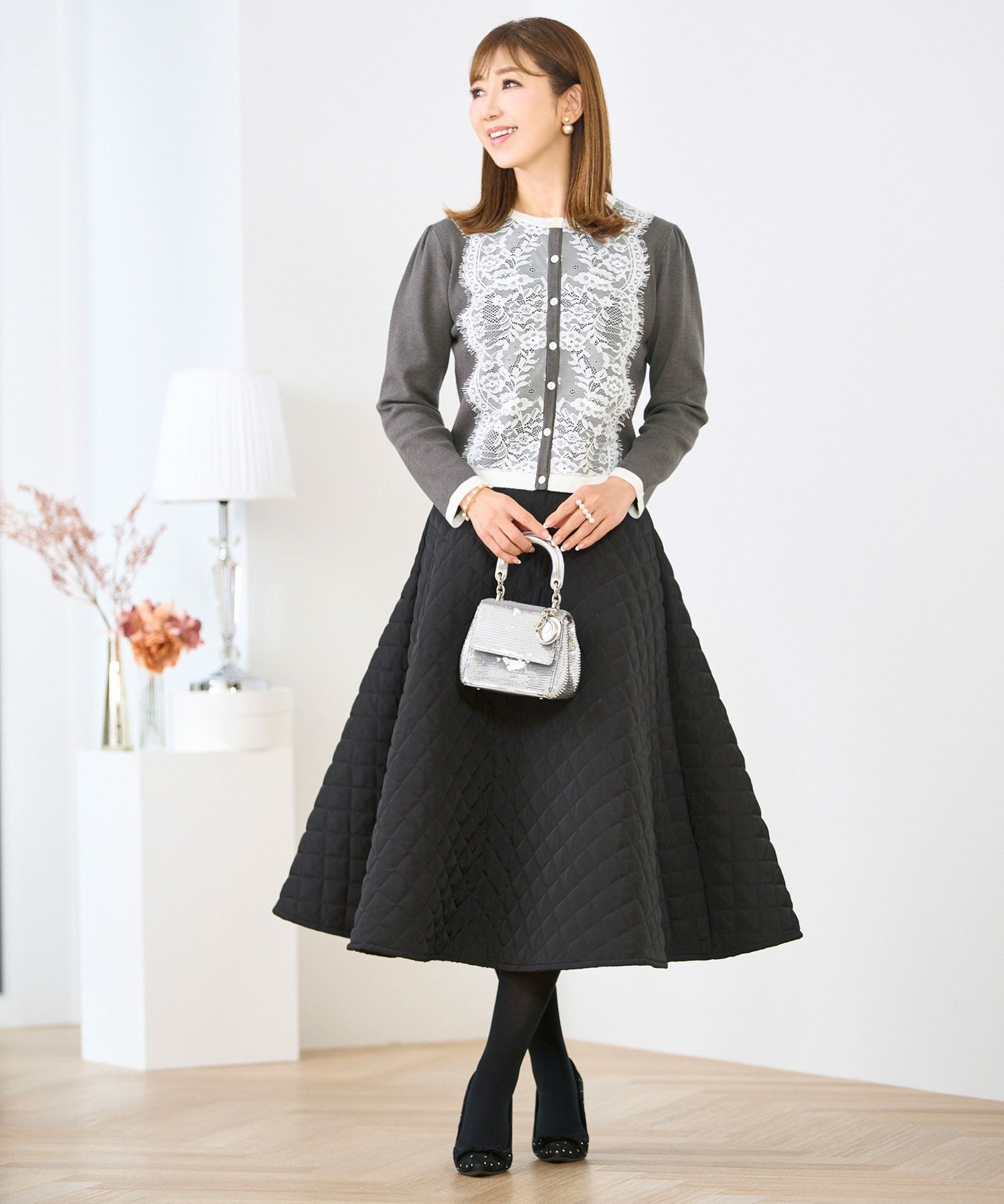 フロントレース ニット カーディガン 長袖 Prima Scherrer 全3色