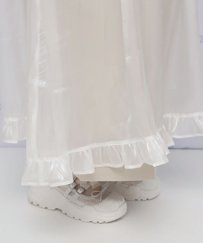 オーガンジー 光沢感 ロング丈 レイヤード/アイボリー/チャコール/M