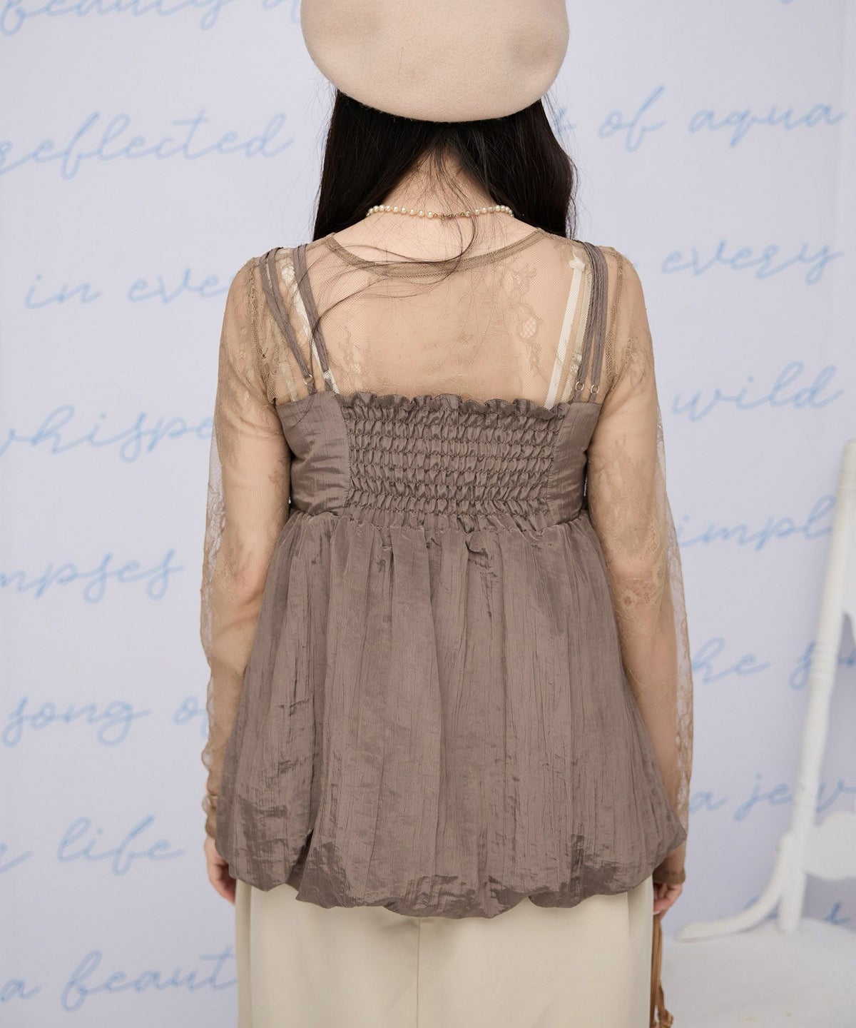 ギャザー シャーリング フリル キャミ/アイボリー/ブラウン/F