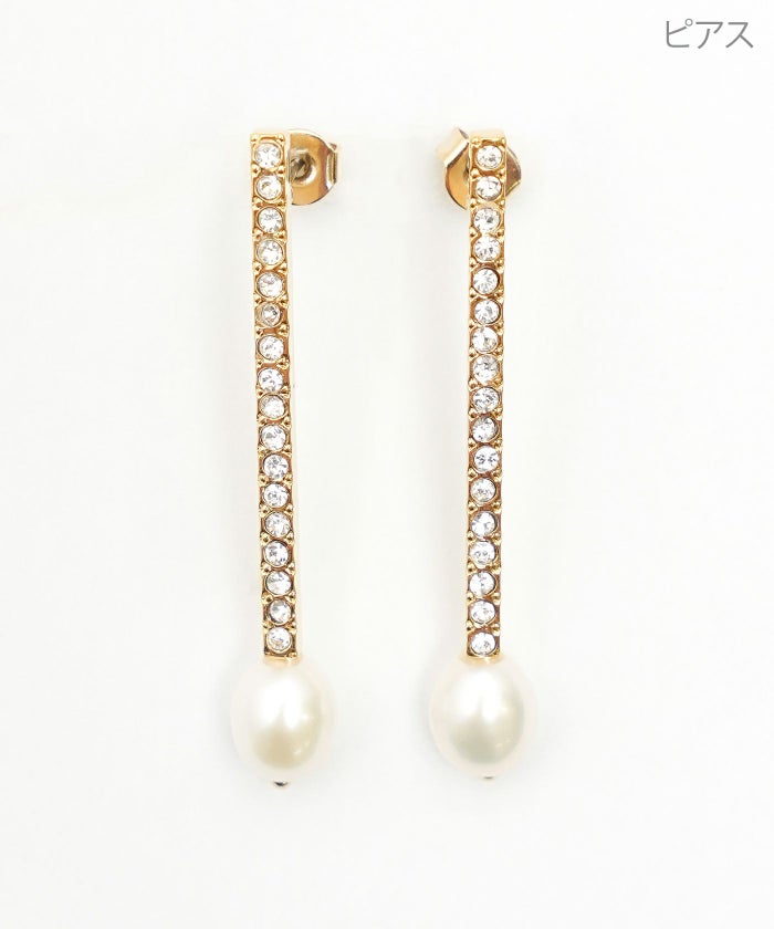 マッチ スティック  ピアス イヤリング Match Stick Pierce Earring 真鍮 チタンポスト 淡水パール クリスタル マッチ スティック ピアス イヤリング Match Stick Pierce Earring （Liala）