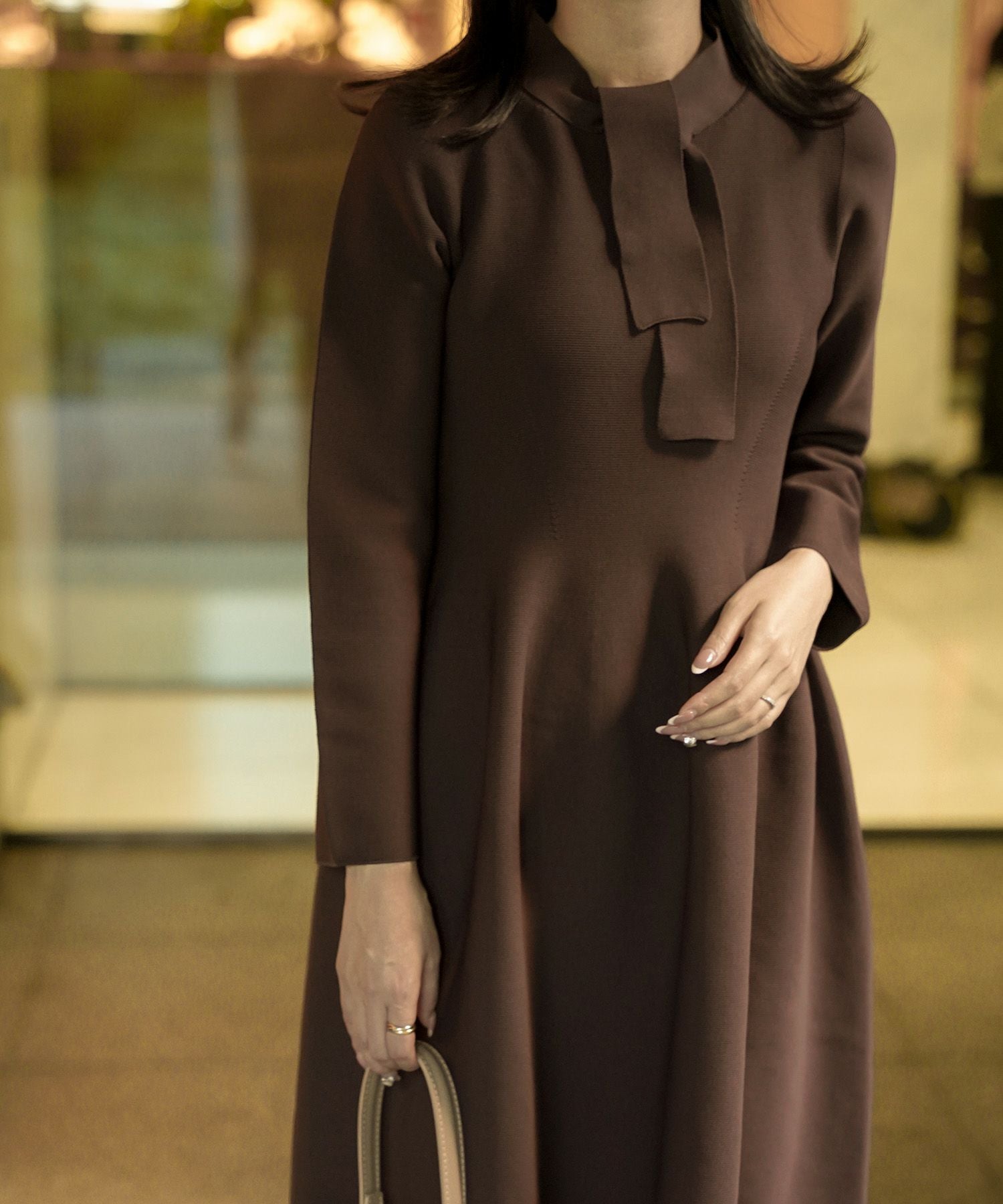 TIME-SALE ボウタイ ホールガーメント ニット ワンピース HUIT 全3色