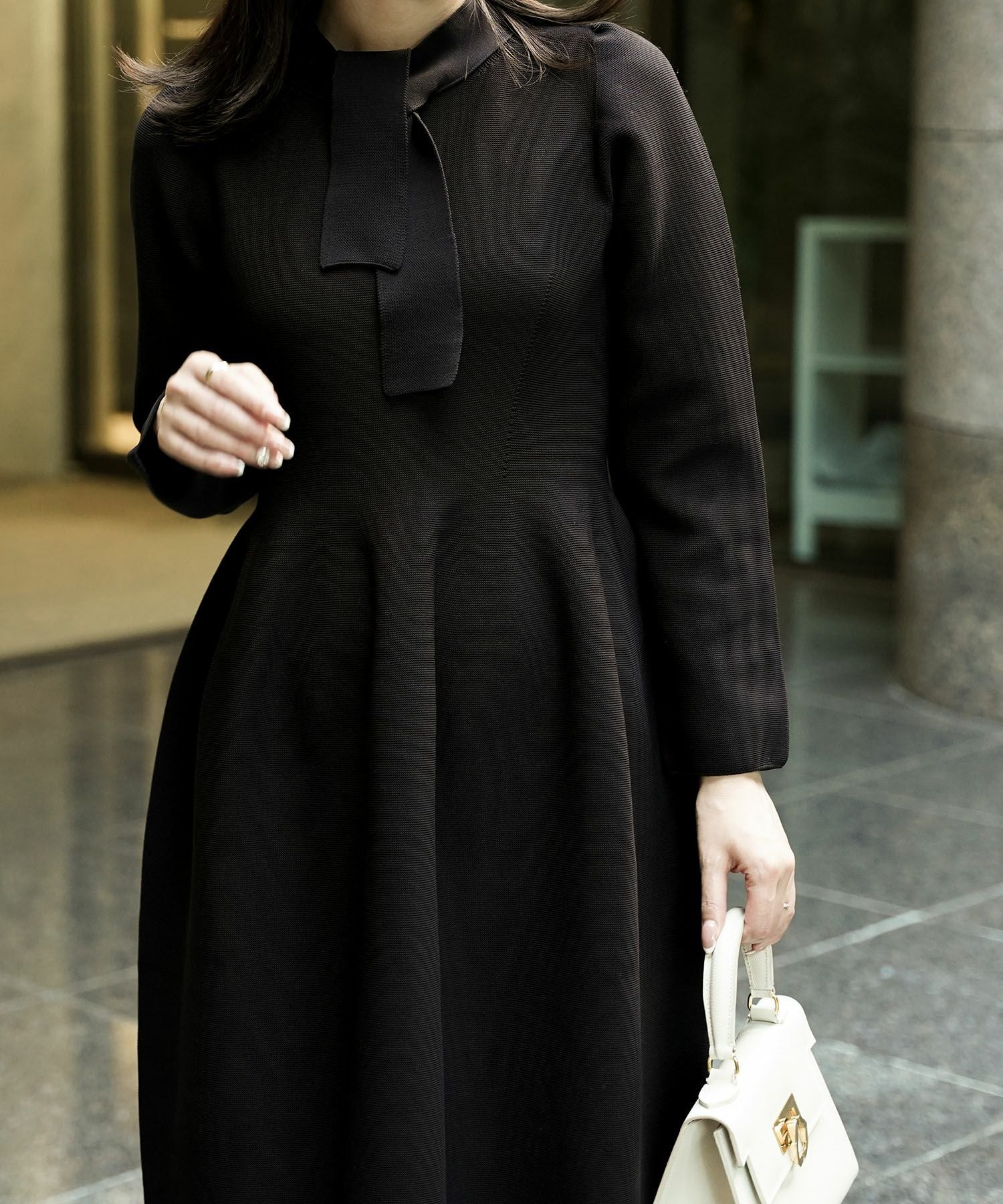 TIME-SALE ボウタイ ホールガーメント ニット ワンピース HUIT 全3色