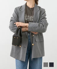 セレクト ジャケット テーラード レディース オフィス おしゃれ 秋 春 きれいめ 薄手 グレー ネイビー フラップ ジョイントスペース ピークドラペル ダブルボタン ジャケット Liala×PG