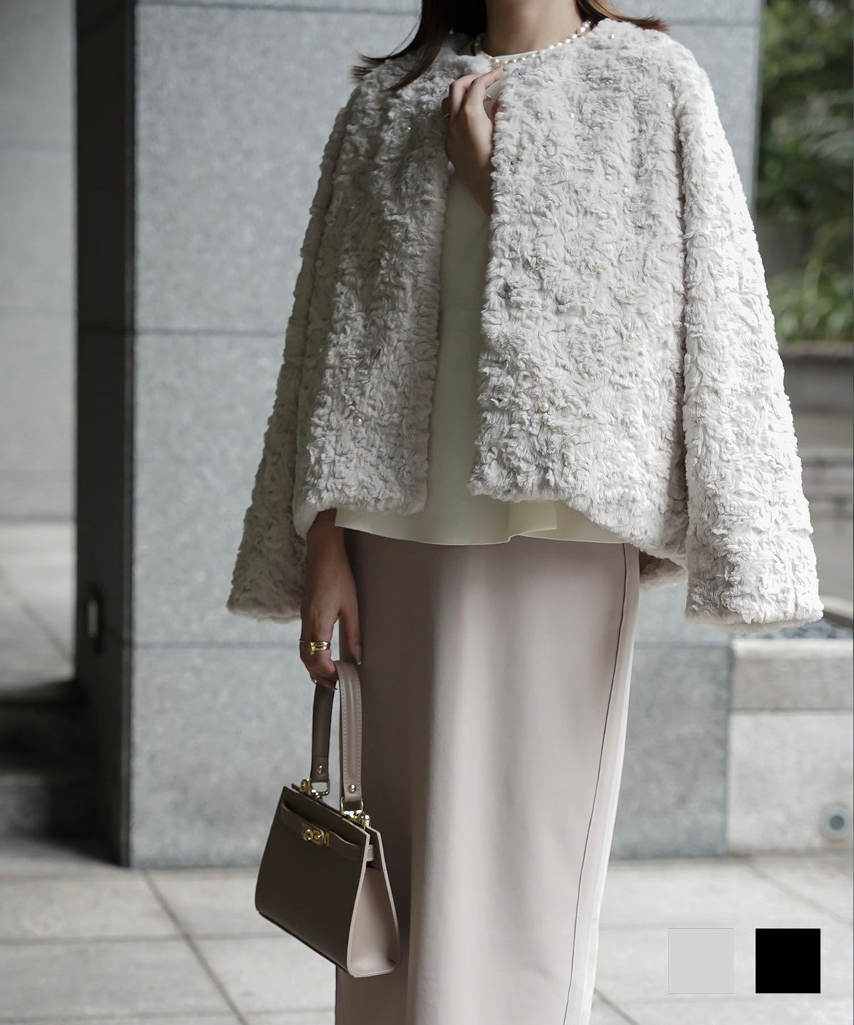 セレクト フェイクファー パーティー オケージョン ノーカラー セレクト パール エコファー コート HUIT