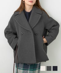 コート ジャケット ライトアウター レディース かわいい 大人 オフィス きれいめ 白 秋冬 もこもこ ジョイントスペース ウェーブウール調素材 ライト Pコート Liala×PG