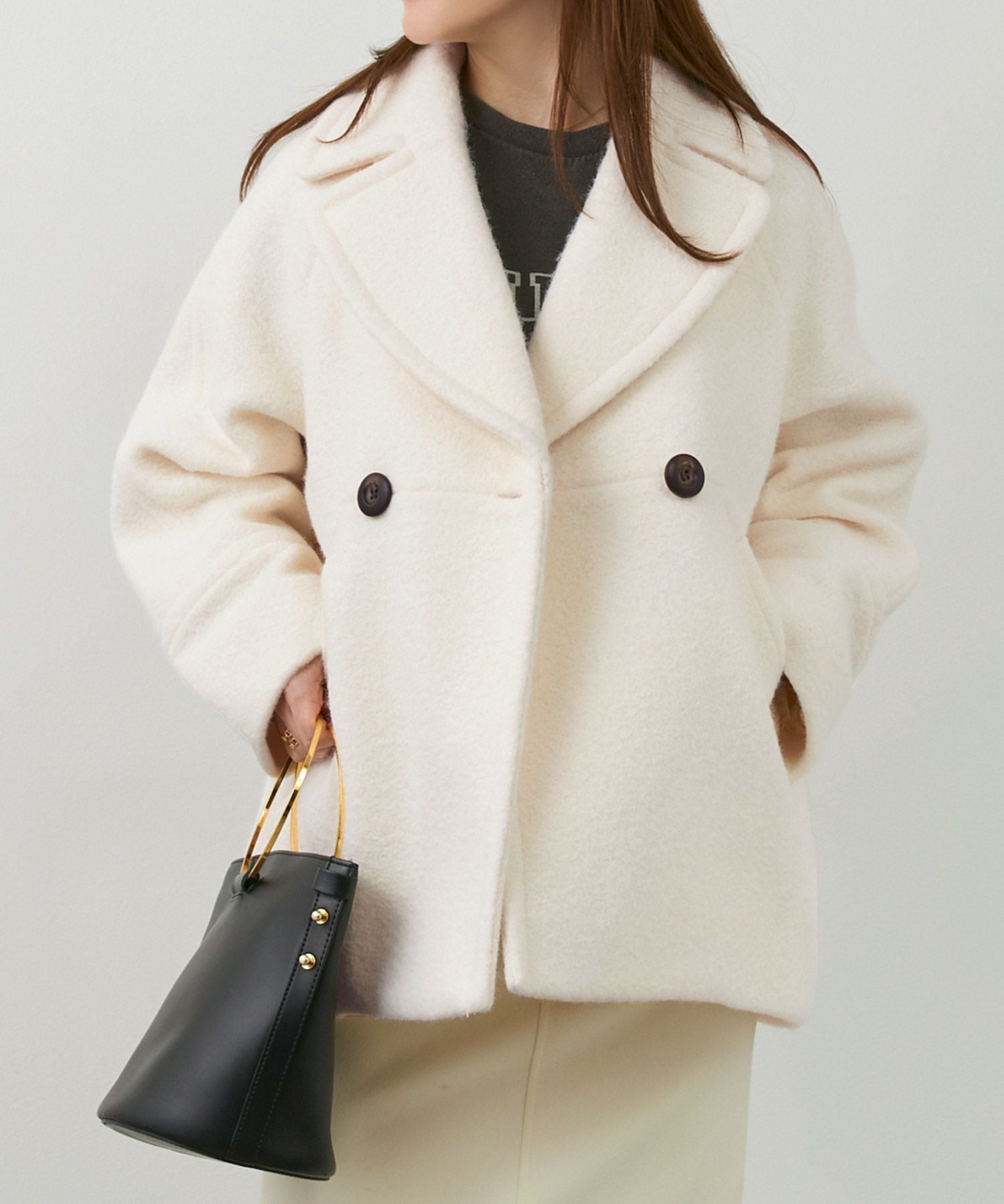 ウェーブウール調素材 ライト Pコート Liala×PG