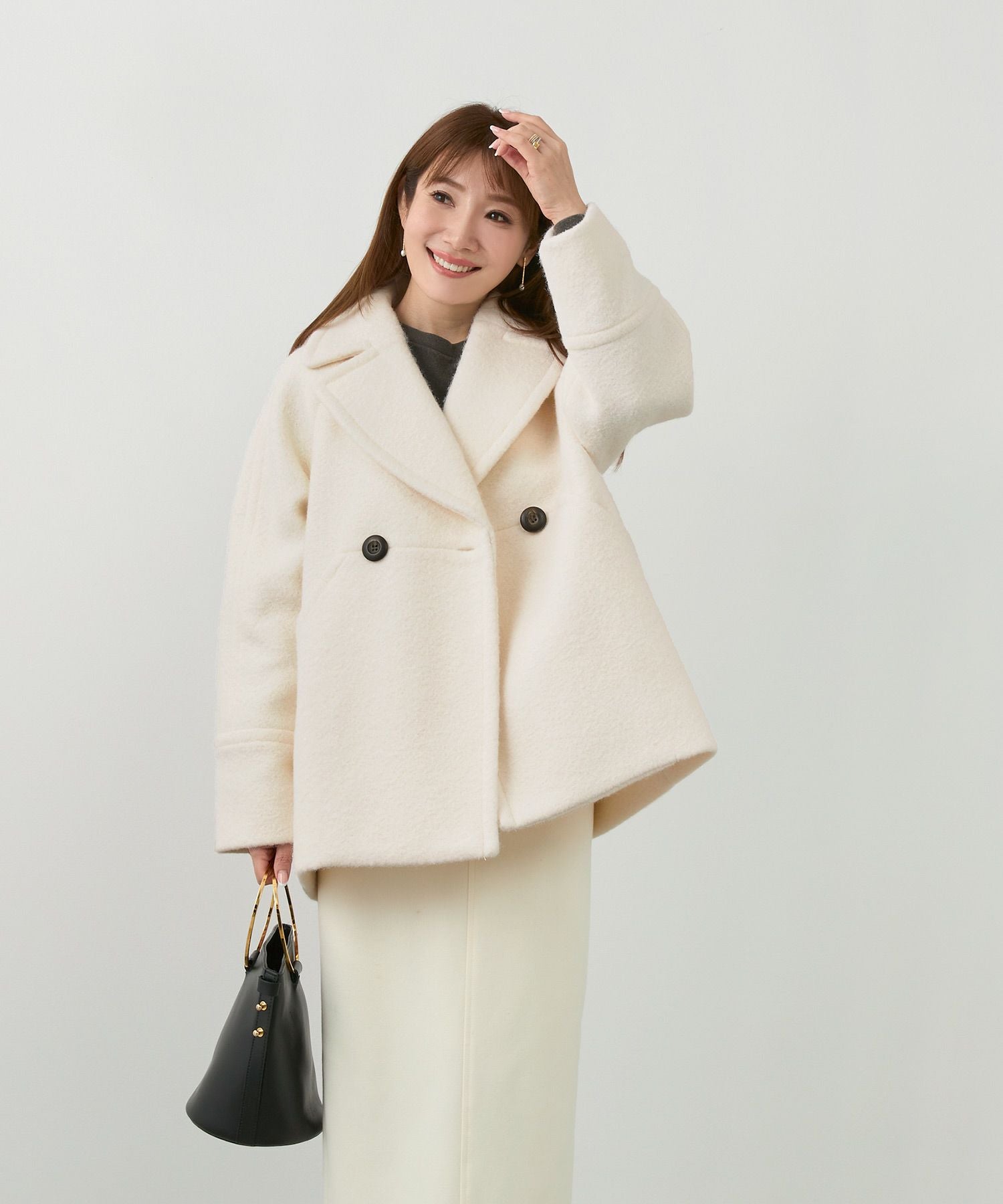 ウェーブウール調素材 ライト Pコート Liala×PG 全3色｜lpg181-1967【1