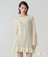 ミニ丈 透かし編みニットワンピース, ワンピース, TINA：JOJUN, 休日、女子会、デート、通学 ミニ丈 透かし編みニットワンピース TINA：JOJUN