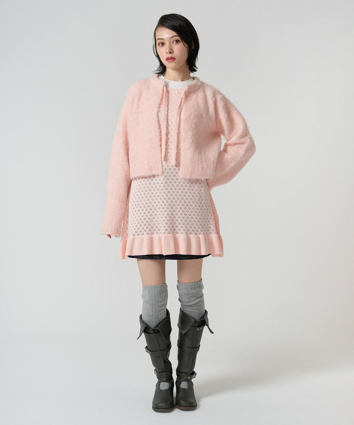 ワンピース/ニット/花柄/ミニ丈