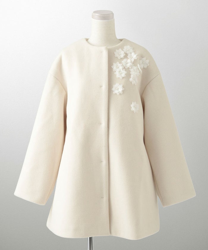 ミドル丈 パール 起毛 アシンメトリー 冬/アイボリー/ブラック/M