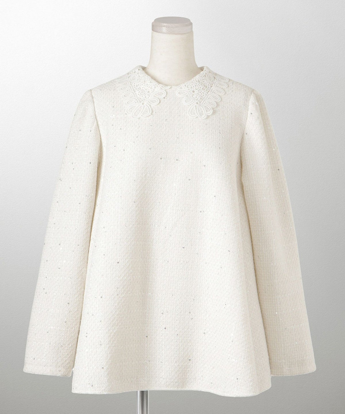 パフスリーブ フレア 上品 秋冬 チュニック/ブラックミックス/ネイビー/アイボリー/ブラック/M