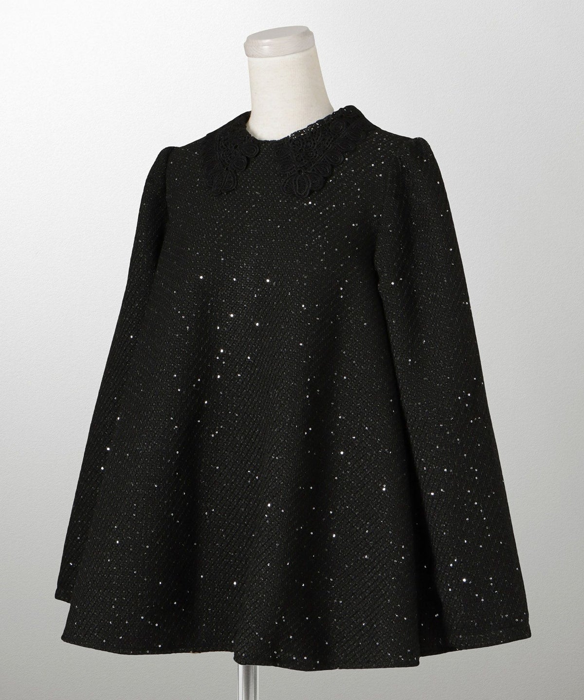 パフスリーブ フレア 上品 秋冬 チュニック/ブラックミックス/ネイビー/アイボリー/ブラック/M