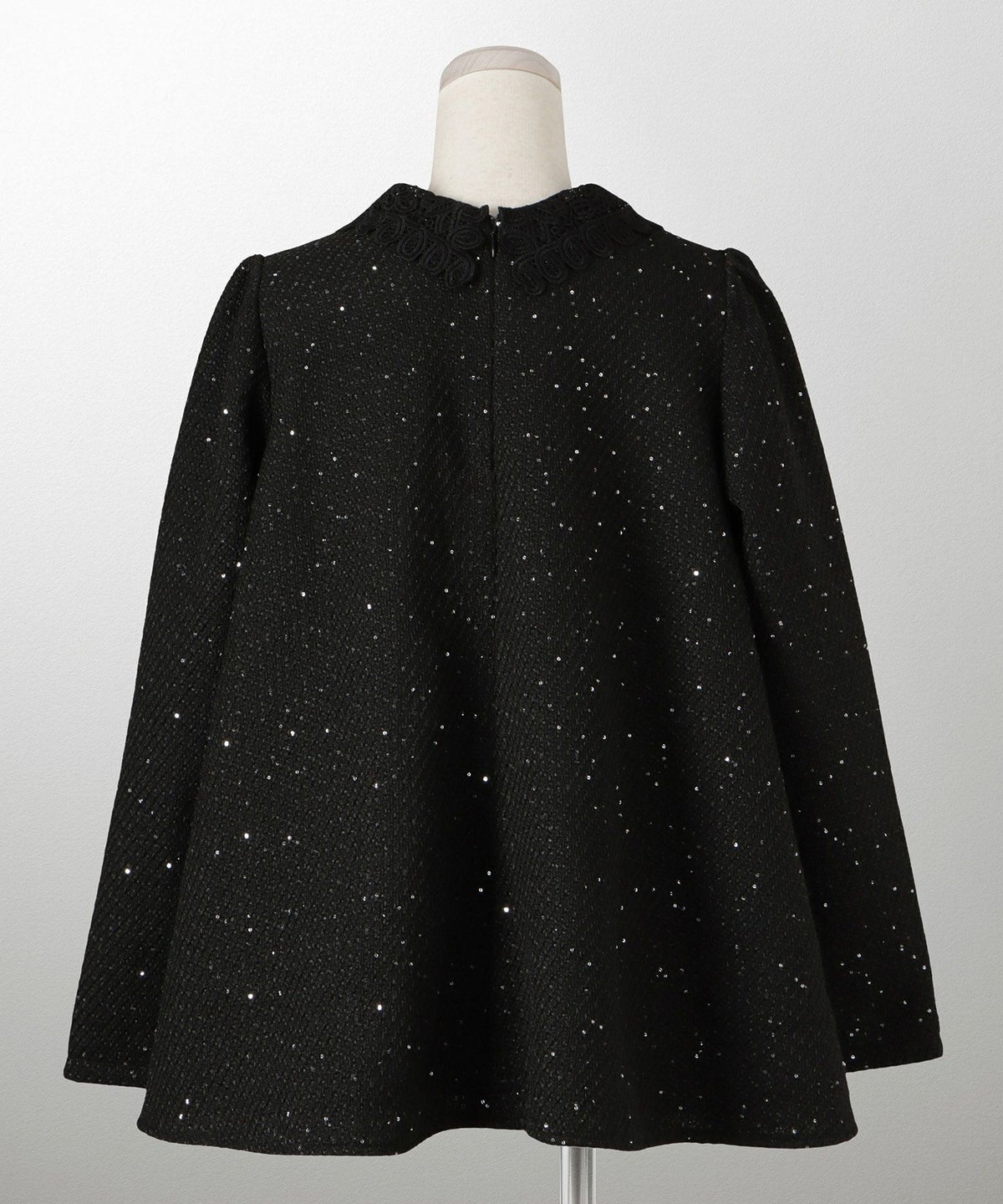 パフスリーブ フレア 上品 秋冬 チュニック/ブラックミックス/ネイビー/アイボリー/ブラック/M