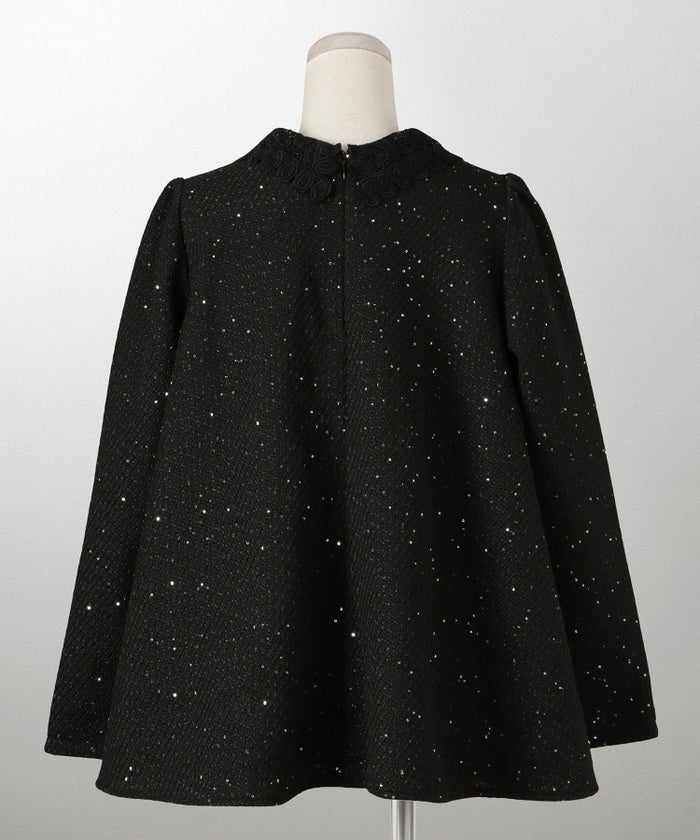 パフスリーブ フレア 上品 秋冬 チュニック/ブラックミックス/ネイビー/アイボリー/ブラック/M