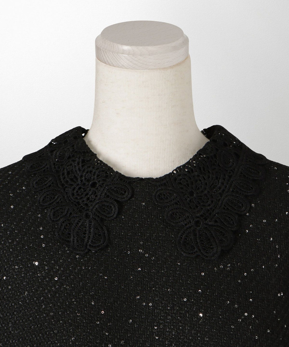 パフスリーブ フレア 上品 秋冬 チュニック/ブラックミックス/ネイビー/アイボリー/ブラック/M