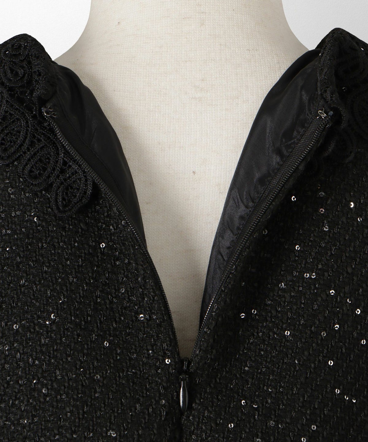 パフスリーブ フレア 上品 秋冬 チュニック/ブラックミックス/ネイビー/アイボリー/ブラック/M