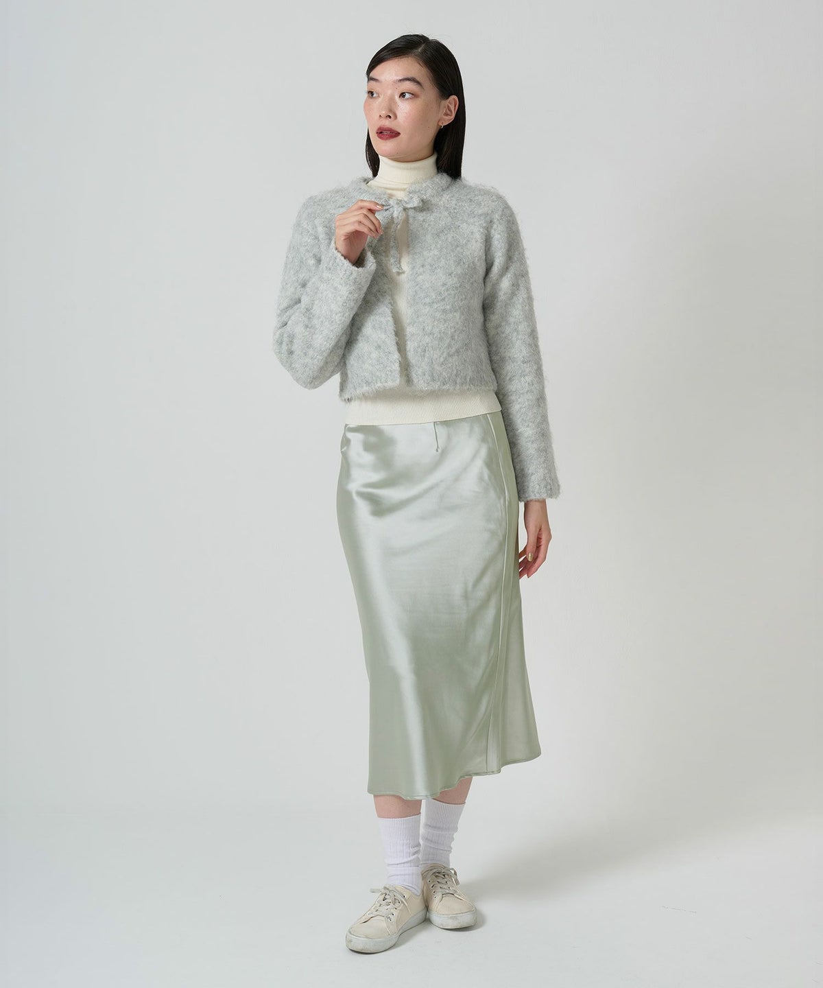 ニット/カーディガン/リボン/シャギー