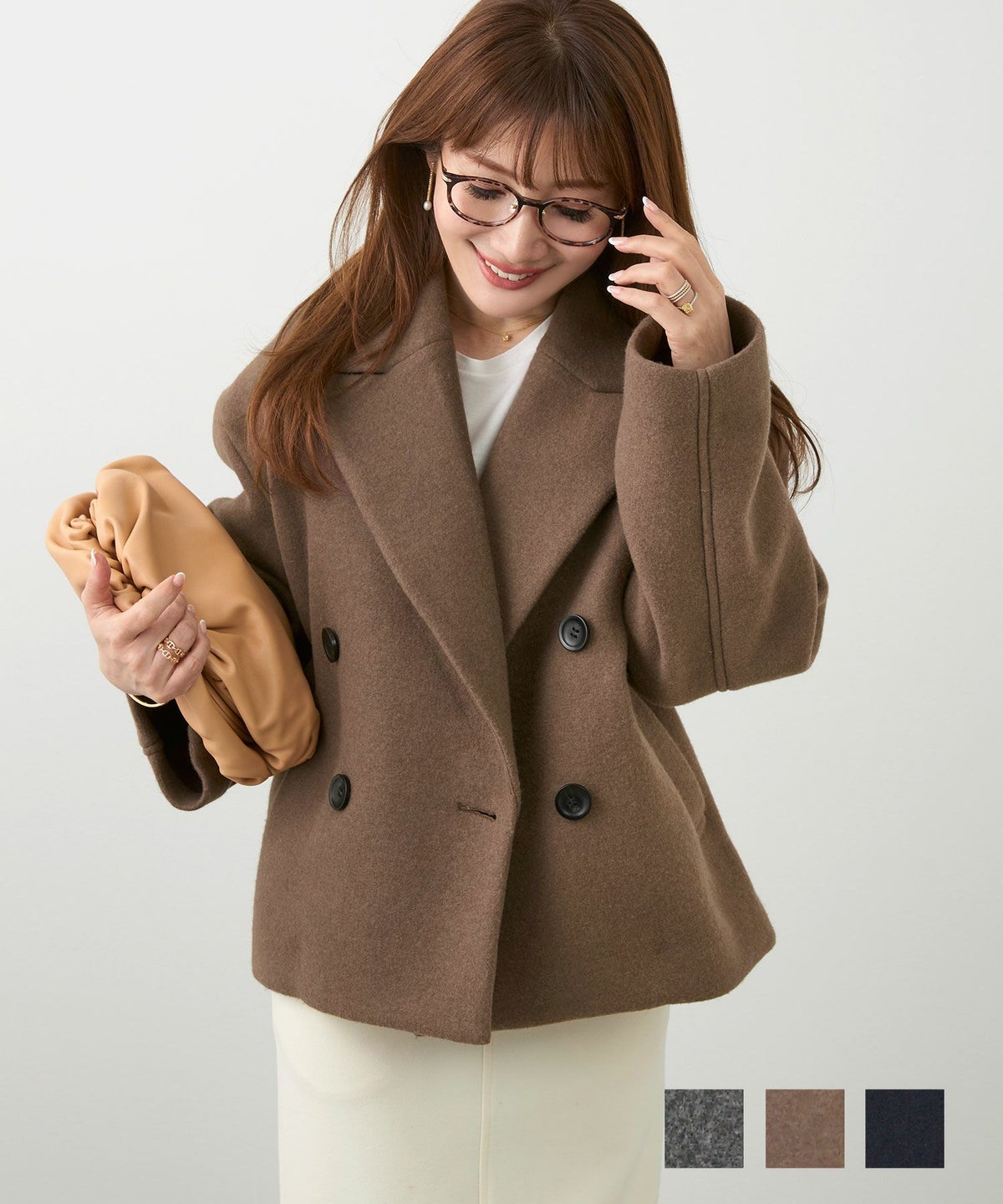 セレクト コート アウター ジャケット 襟 可愛い おすすめ レディース ミドル丈 秋冬 オフィス きれいめ 大人 ジョイントスペース ピークドラペル襟 ショート コート Liala×PG