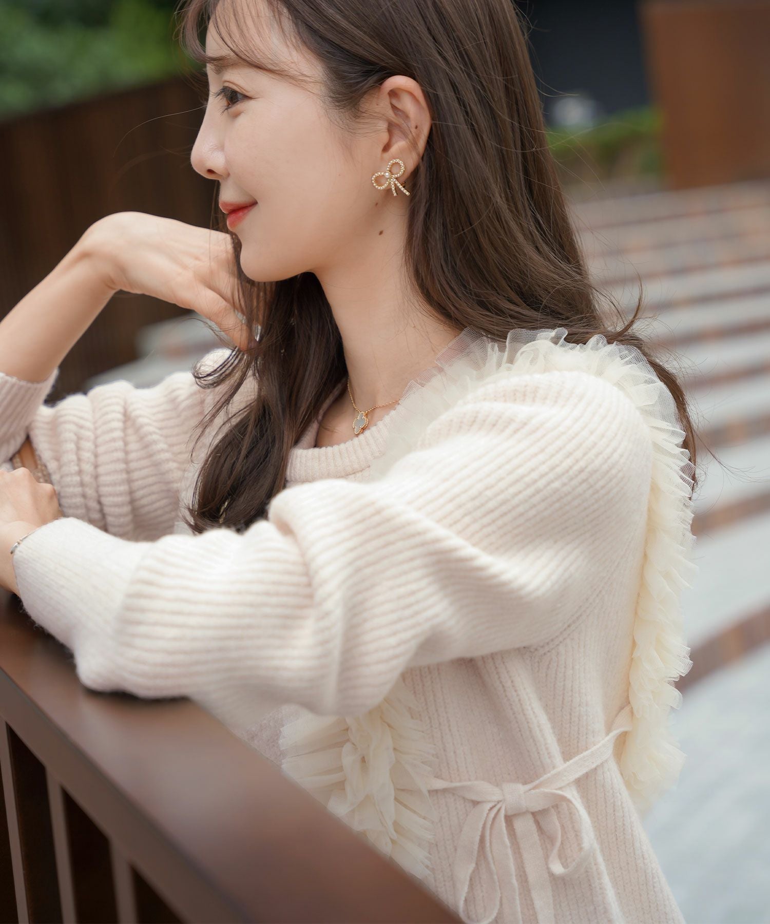 チュール フリル×リボン ニットワンピース le reve vaniller 全3色