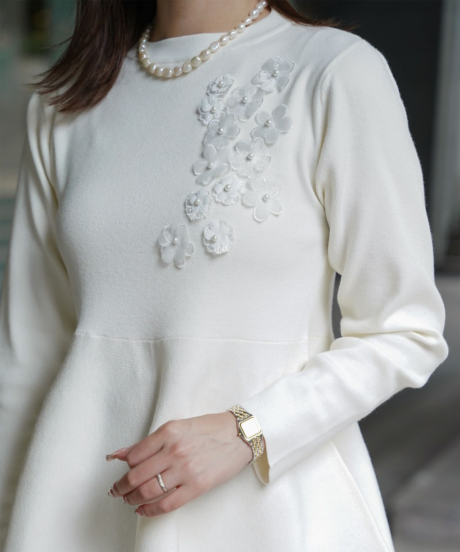 TIME-SALE フラワーモチーフ ニット トップス HUIT 全3色｜hit441-0189