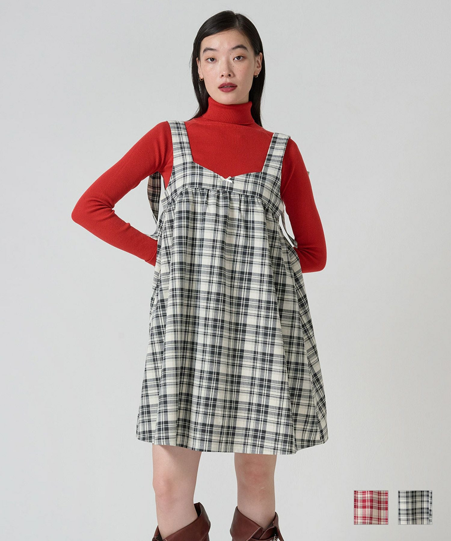 Special-Price-SALE チェック柄 バックリボンワンピース TINA：JOJUN