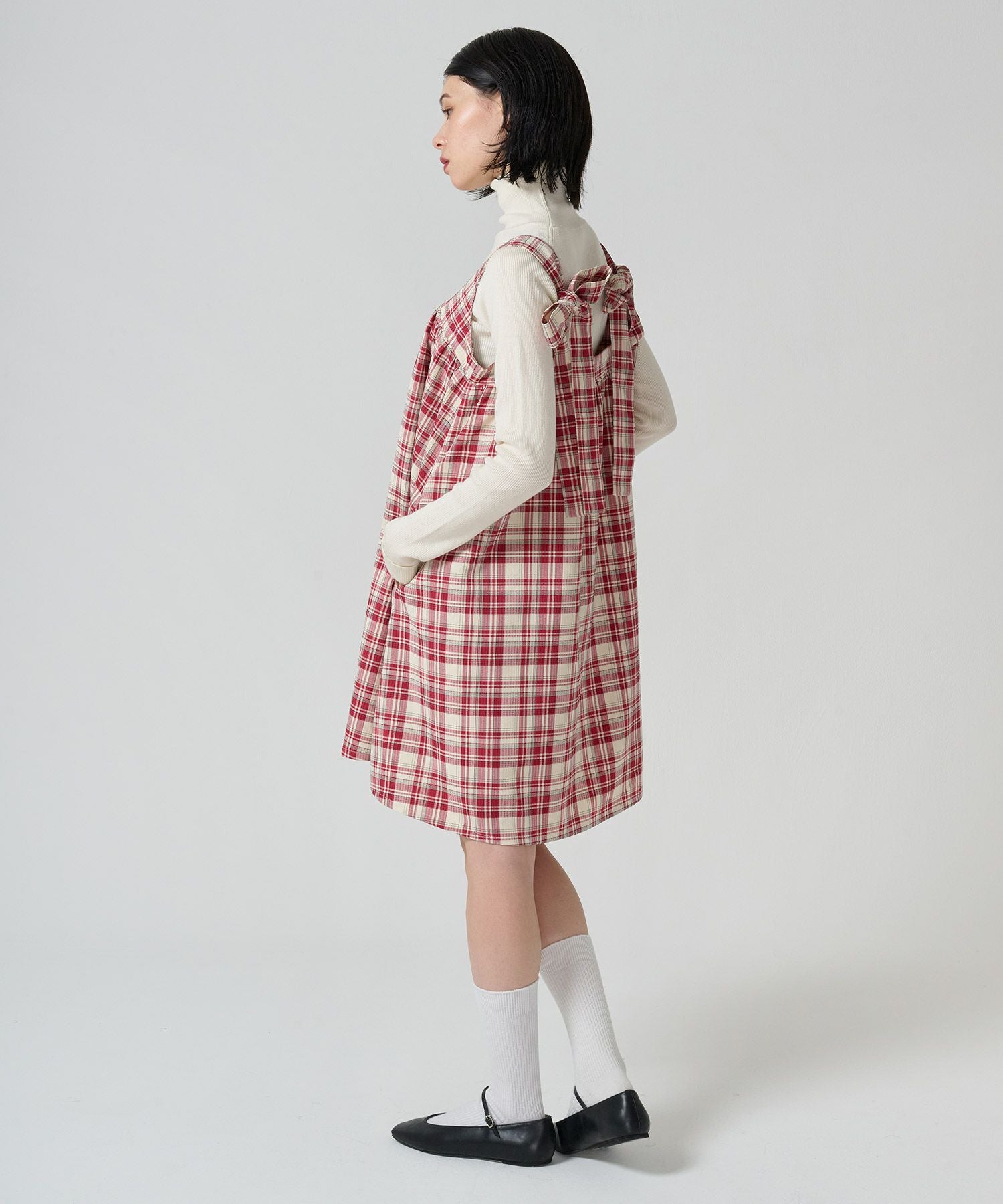 チェック柄 バックリボンワンピース TINA：JOJUN 全2色｜tnj341-0952