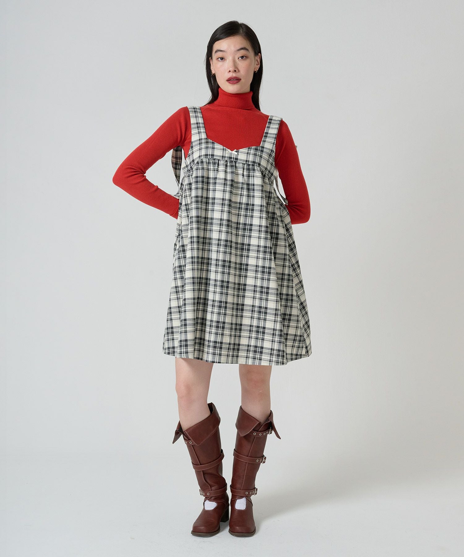 Special-Price-SALE チェック柄 バックリボンワンピース TINA：JOJUN