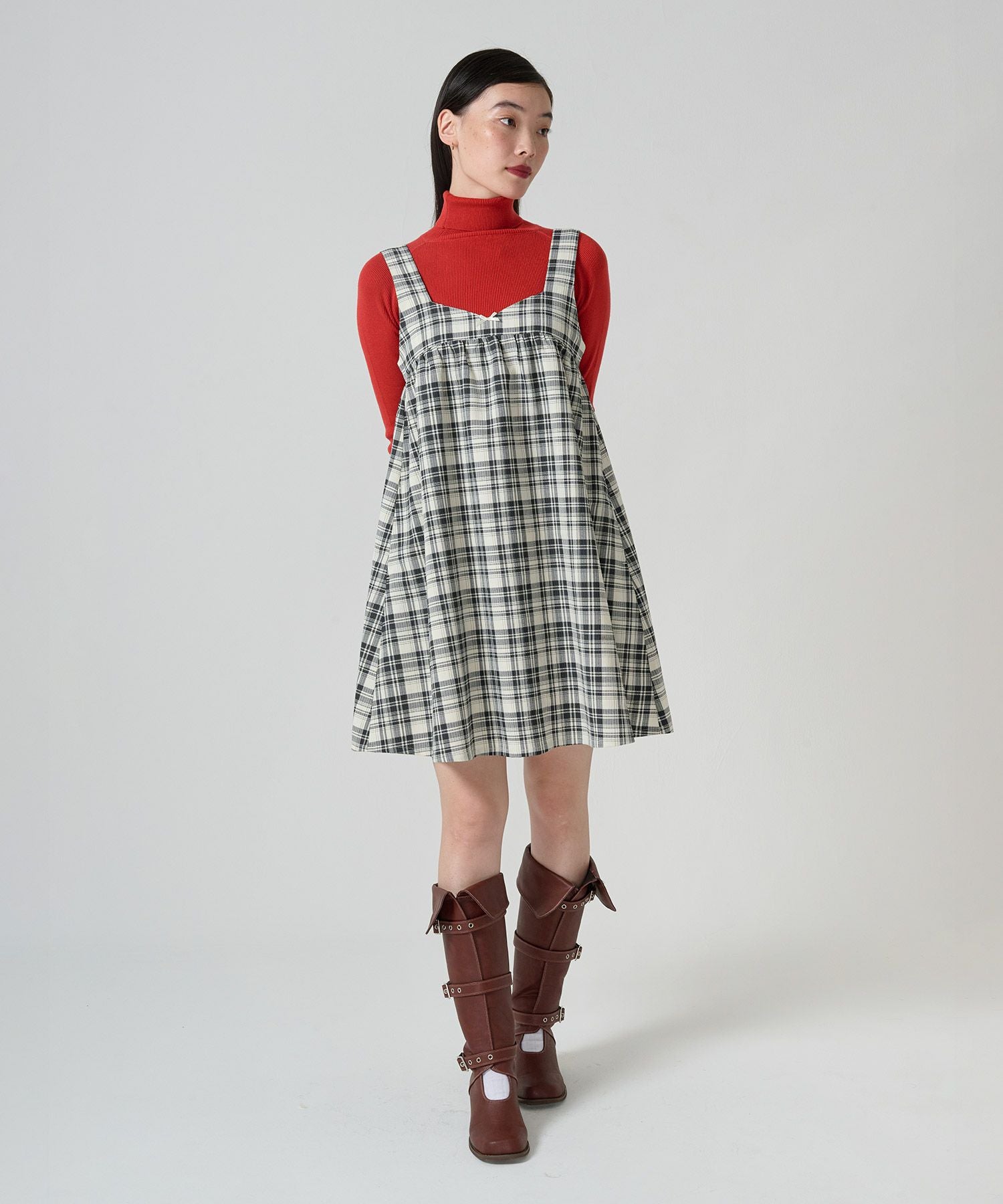 チェック柄 バックリボンワンピース TINA：JOJUN 全2色｜tnj341-0952