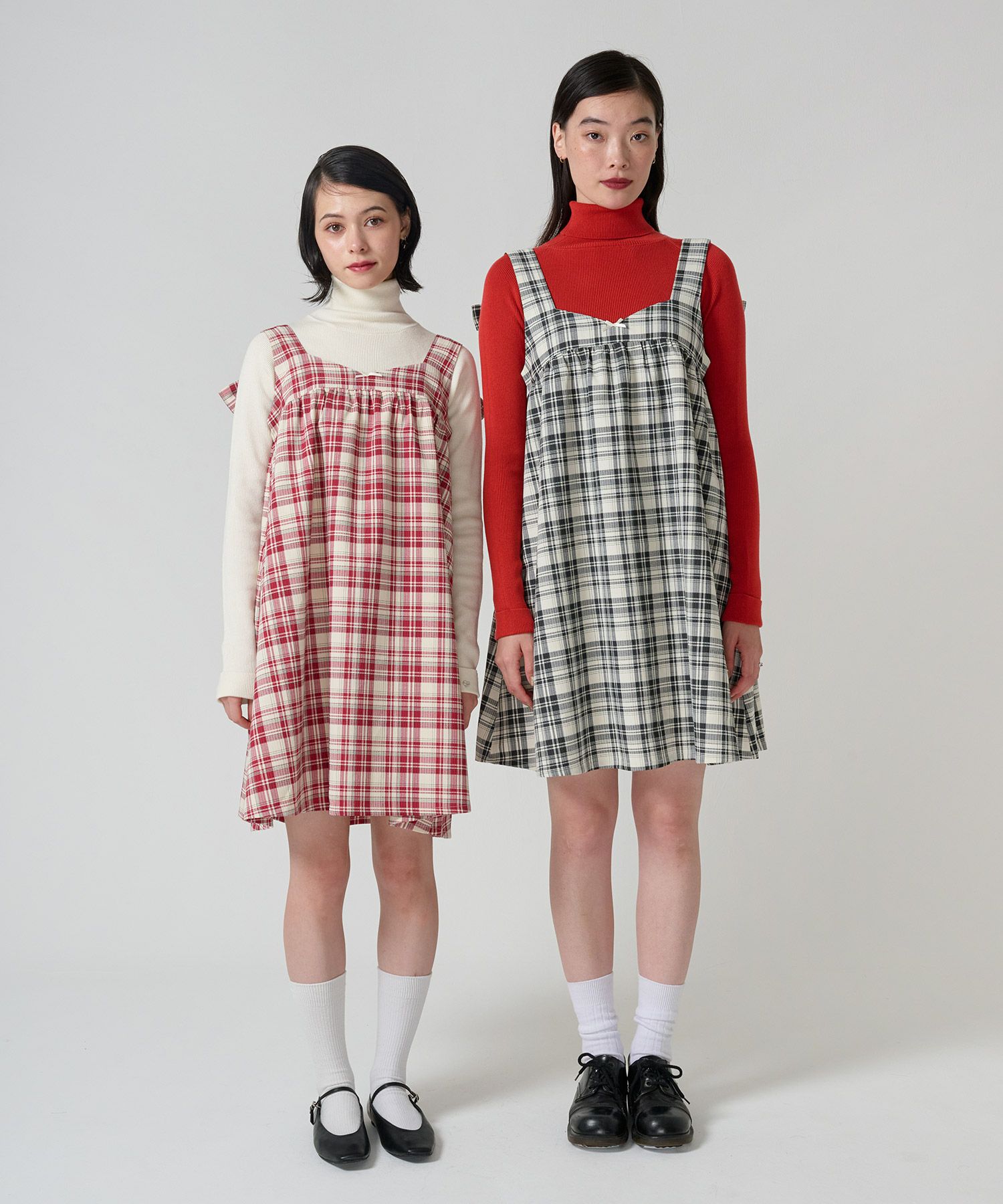 チェック柄 バックリボンワンピース TINA：JOJUN 全2色｜tnj341-0952