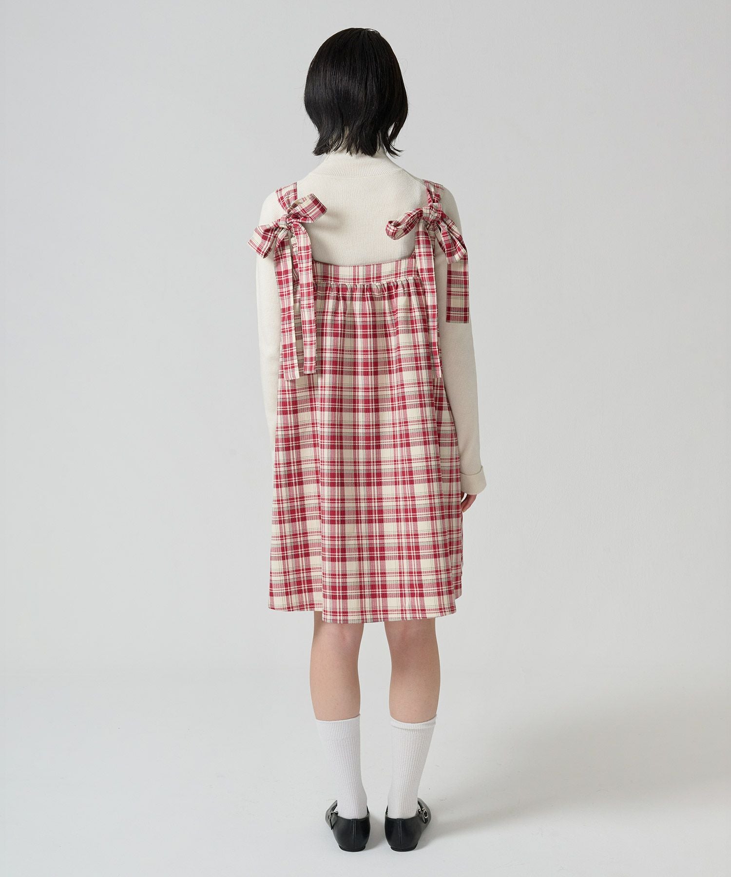 チェック柄 バックリボンワンピース TINA：JOJUN 全2色｜tnj341-0952