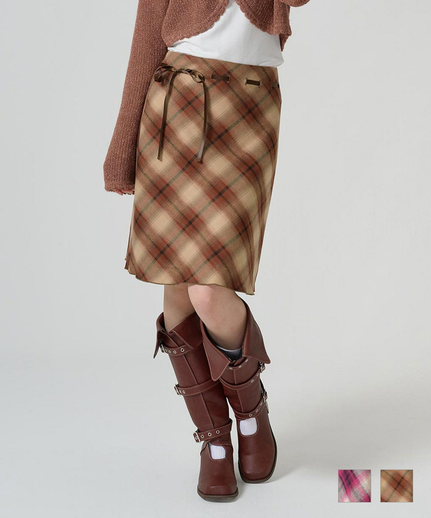 Special-Price-SALE ウエストリボン チェックスカート TINA：JOJUN 全2