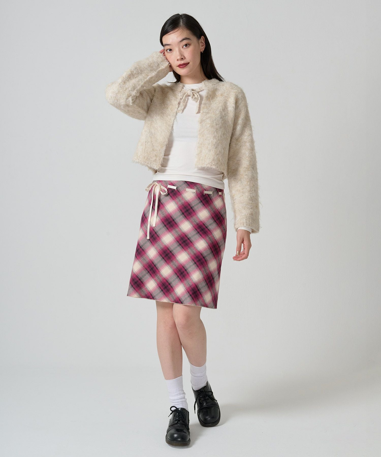 Special-Price-SALE ウエストリボン チェックスカート TINA：JOJUN 全2