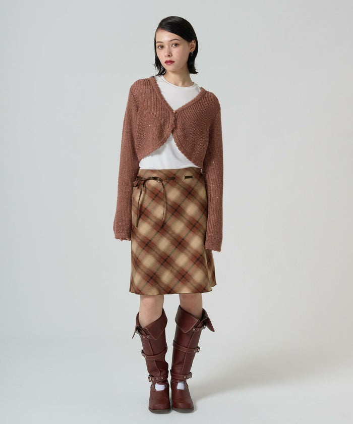 スカート/チェック柄/ひざ丈/ウエストリボン