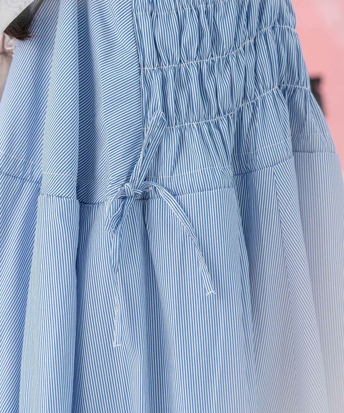 ストライプ フェミニン マキシ丈 ロング 秋 /アイボリー/ブルー/M