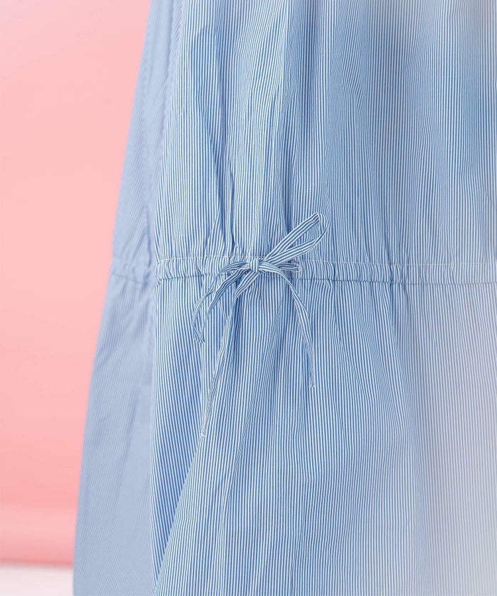 ストライプ フェミニン マキシ丈 ロング 秋 /アイボリー/ブルー/M