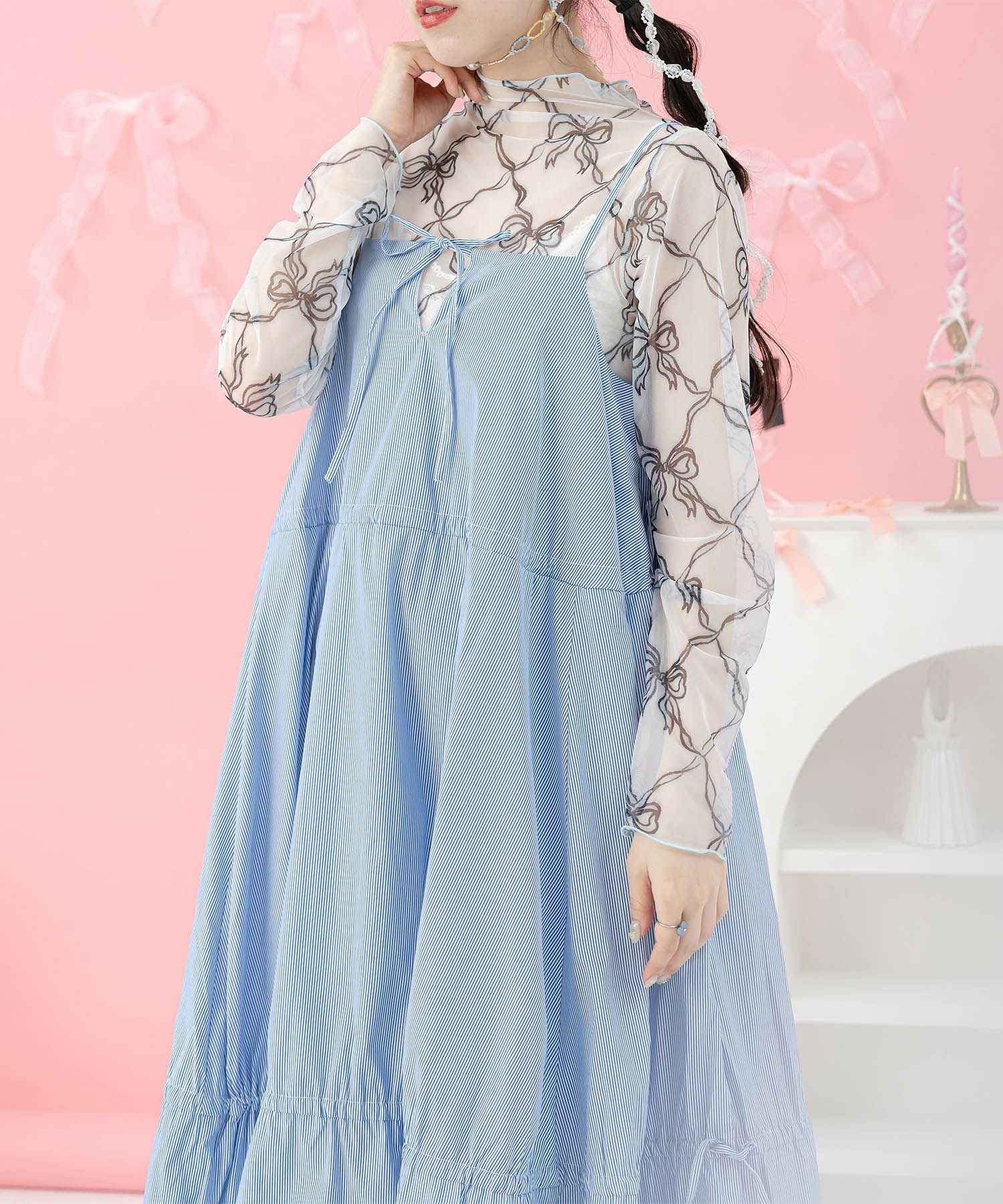 リボン プリント シアー トップス miolite 全1色｜mio541-0101【1