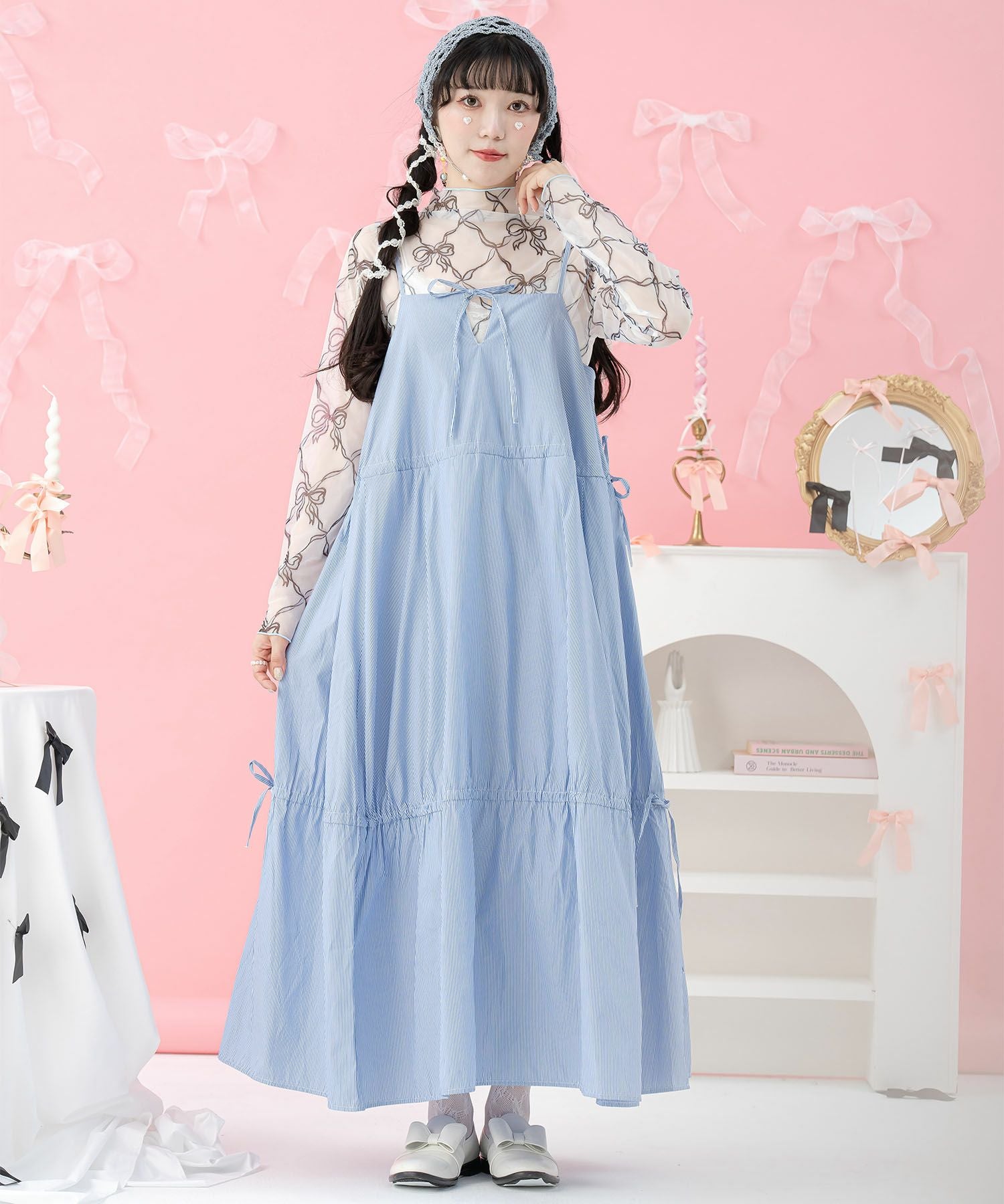 リボン プリント シアー トップス miolite 全1色｜mio541-0101【1