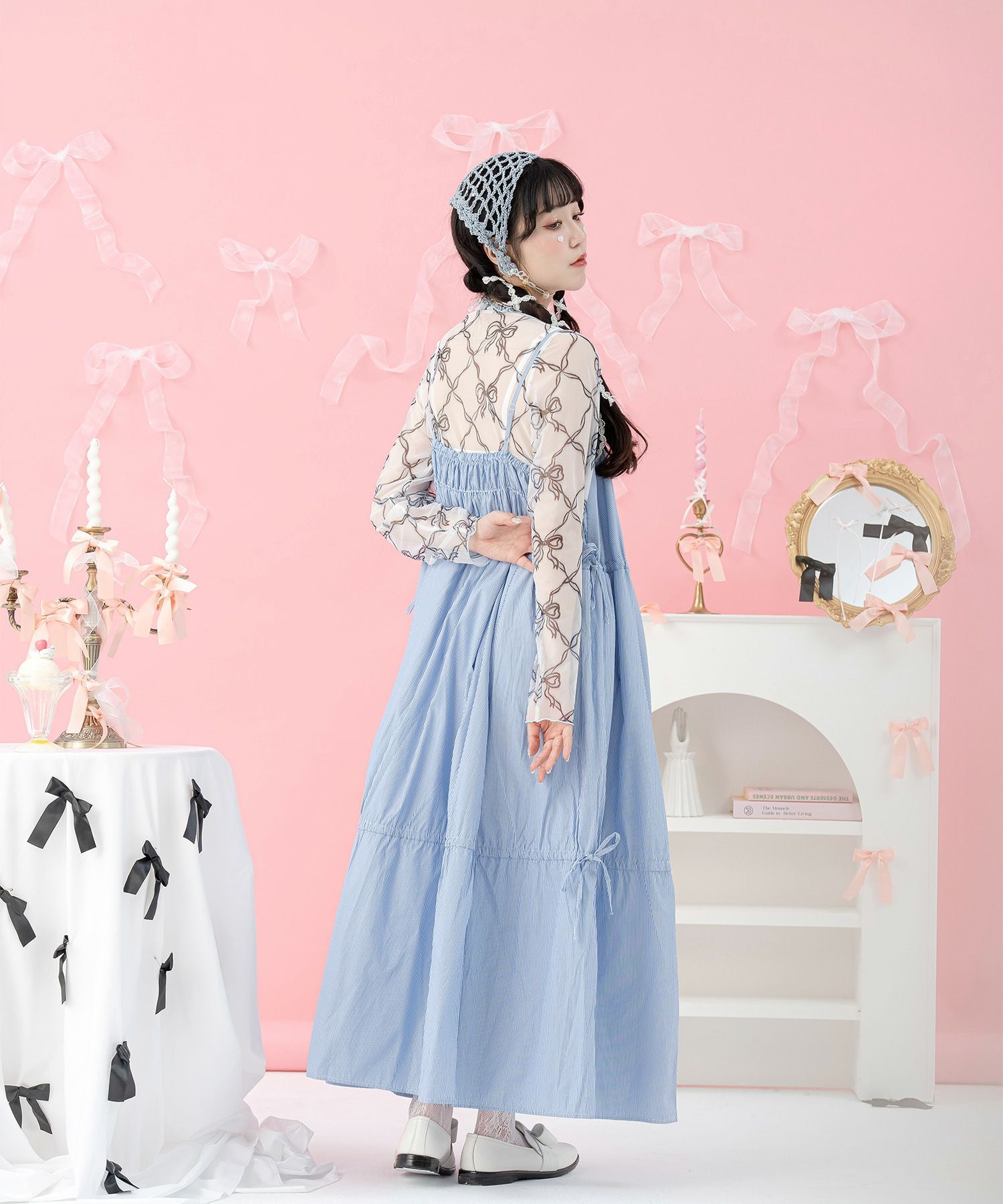 リボン プリント シアー トップス miolite 全1色｜mio541-0101【1