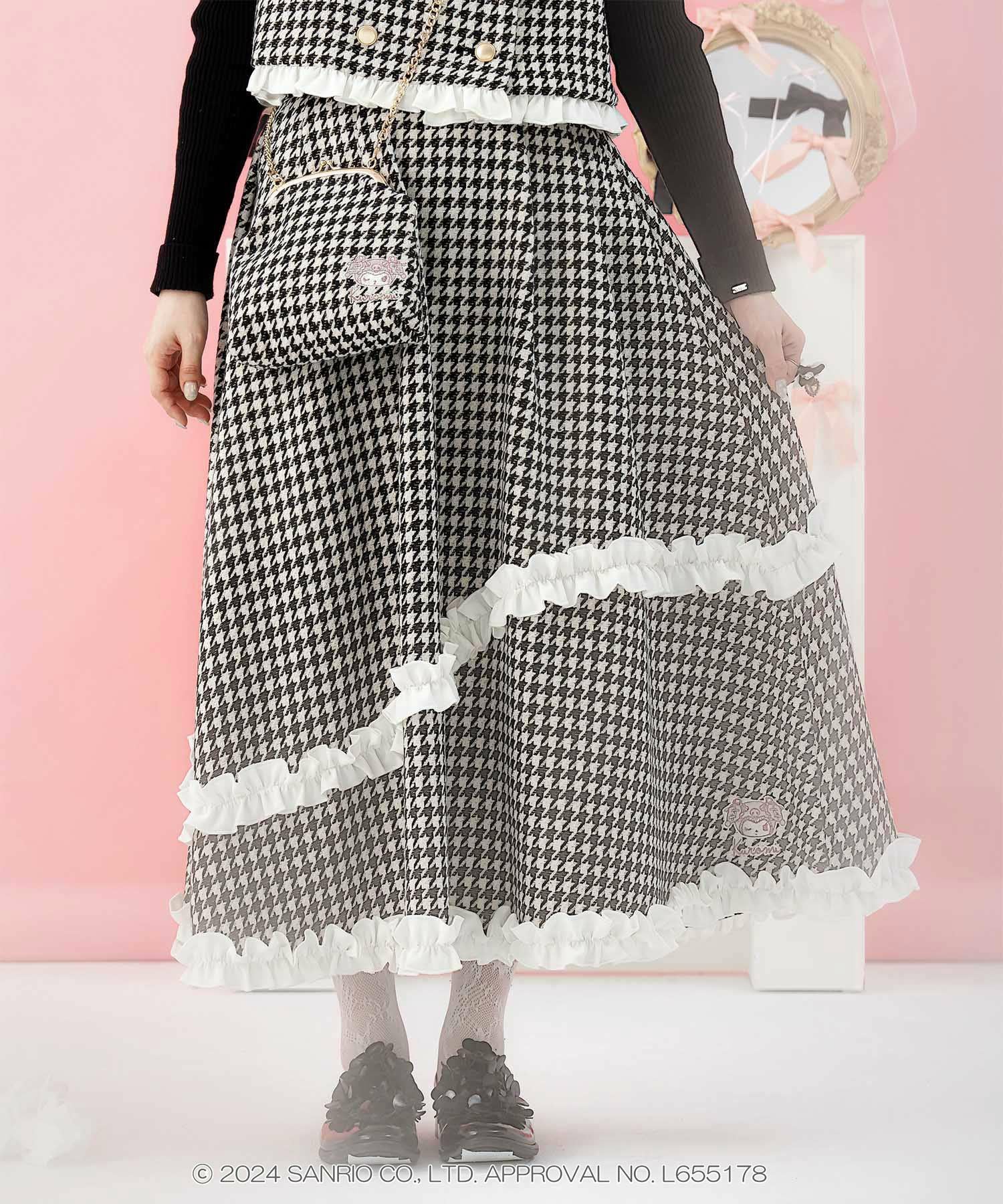 SALE サンリオキャラクターズ コラボ 千鳥柄刺しゅう フリルスカート