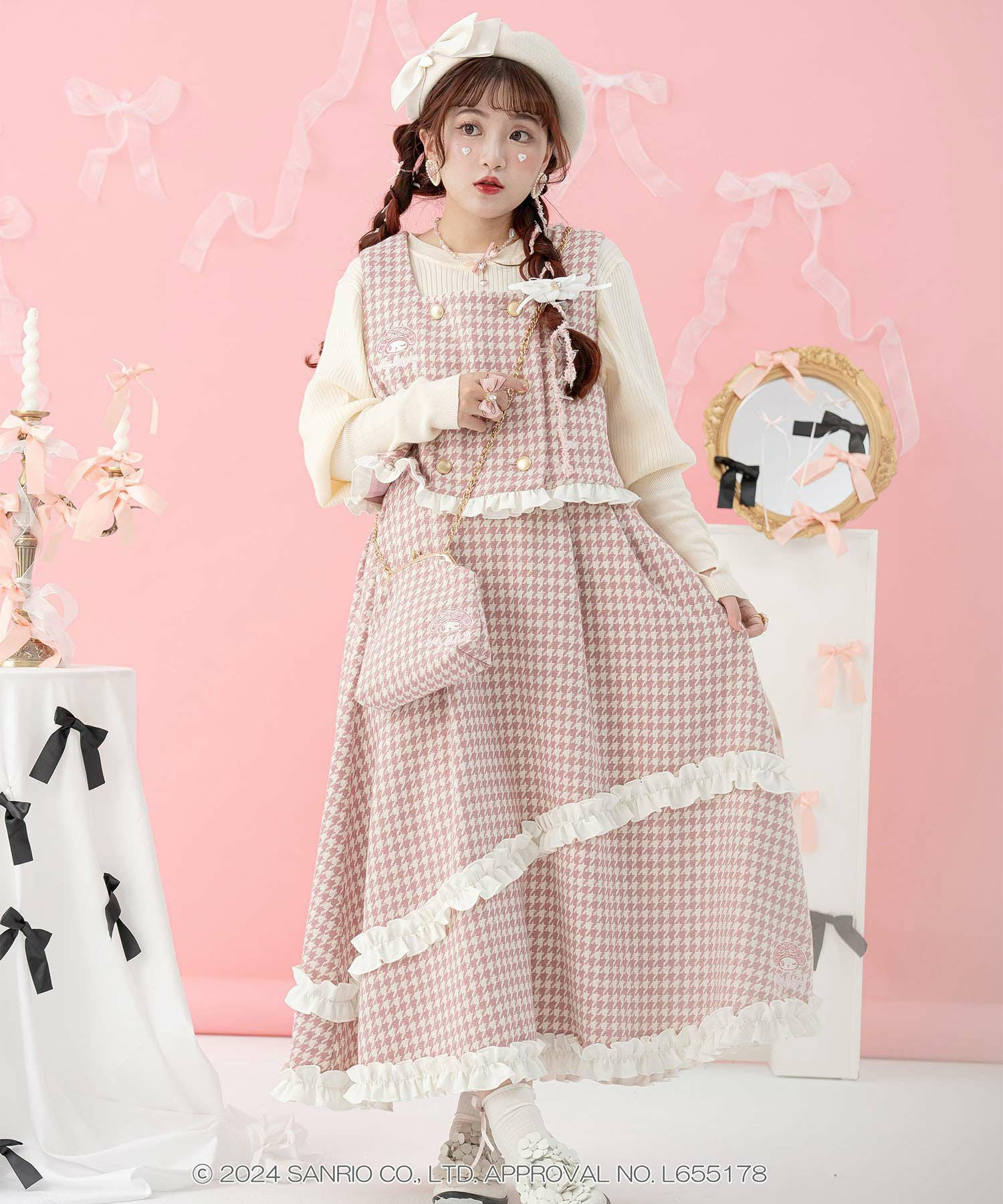 サンリオキャラクターズ コラボ 千鳥柄刺しゅう フリルスカート