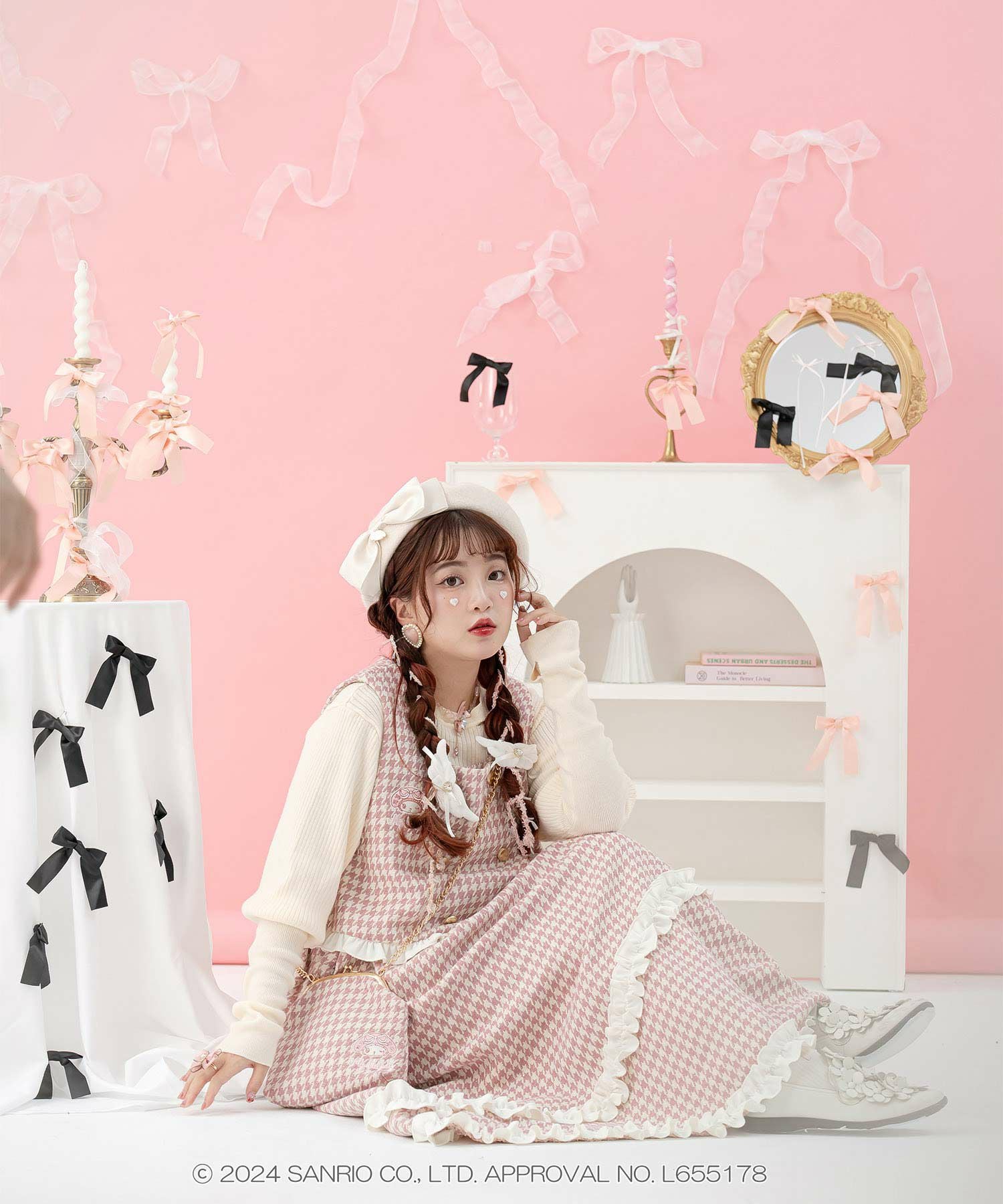 SALE サンリオキャラクターズ コラボ 千鳥柄刺しゅう フリルスカート