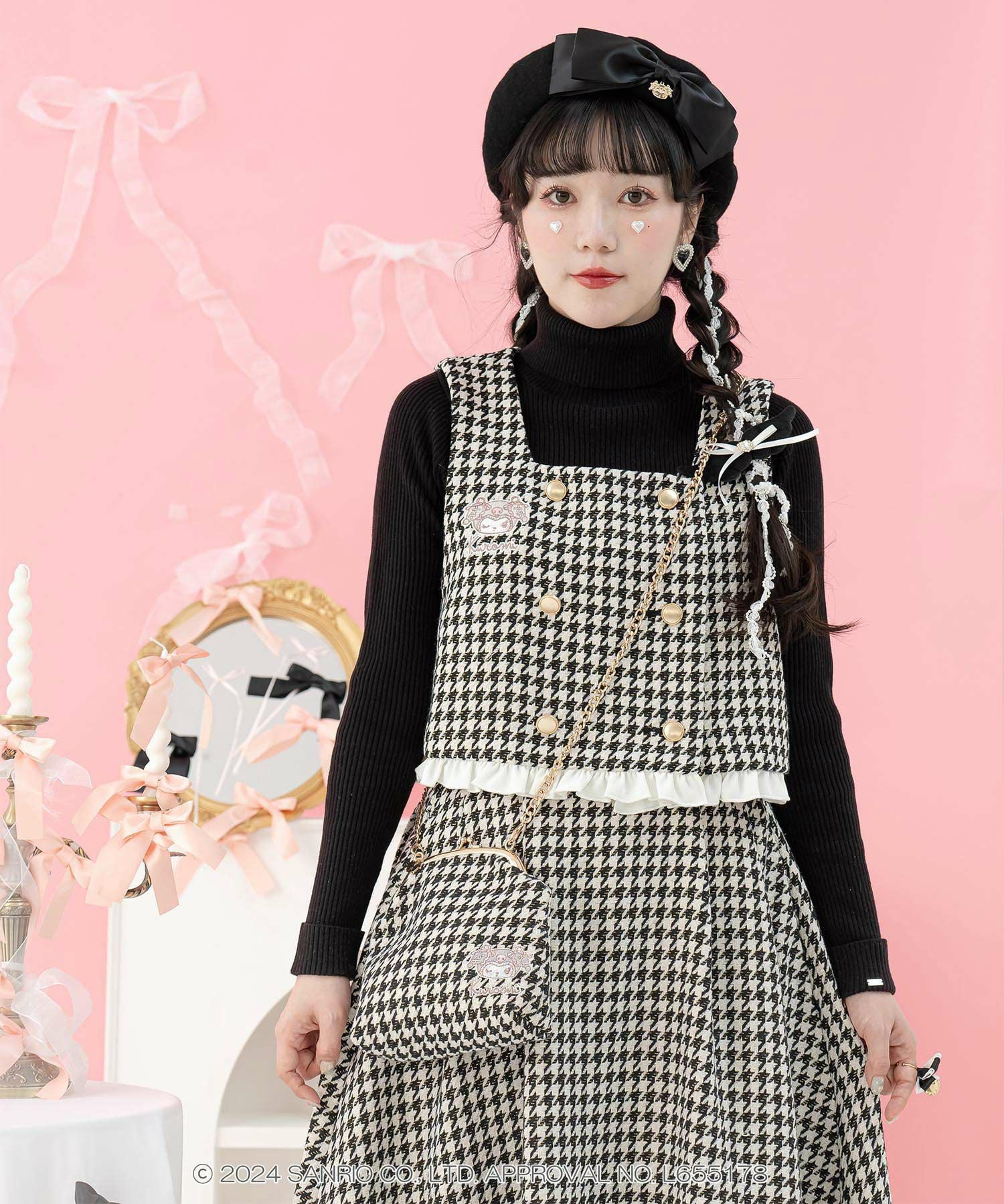 サンリオキャラクターズ コラボ 千鳥柄刺しゅう ビスチェ miolite 全2