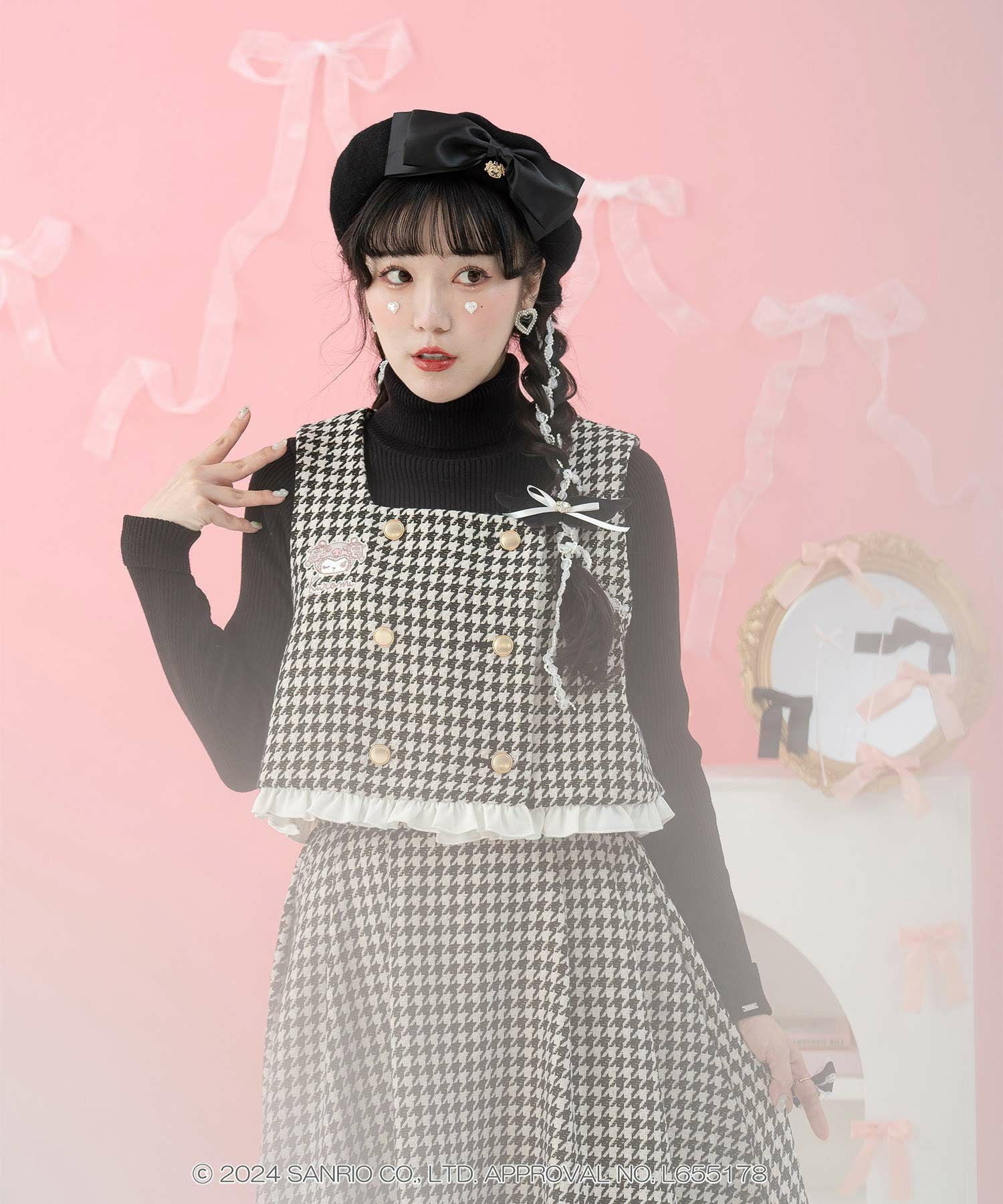 SALE サンリオキャラクターズ コラボ 千鳥柄刺しゅう ビスチェ miolite