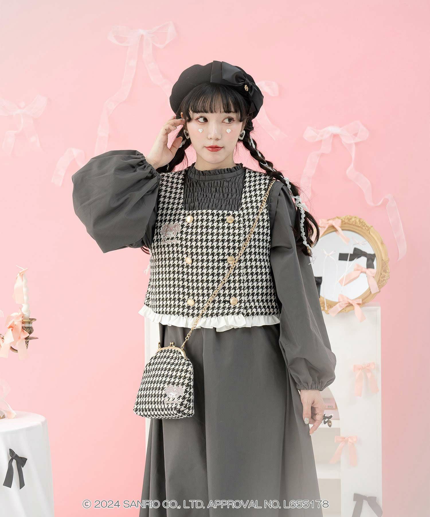 サンリオキャラクターズ コラボ 千鳥柄刺しゅう ビスチェ miolite 全2