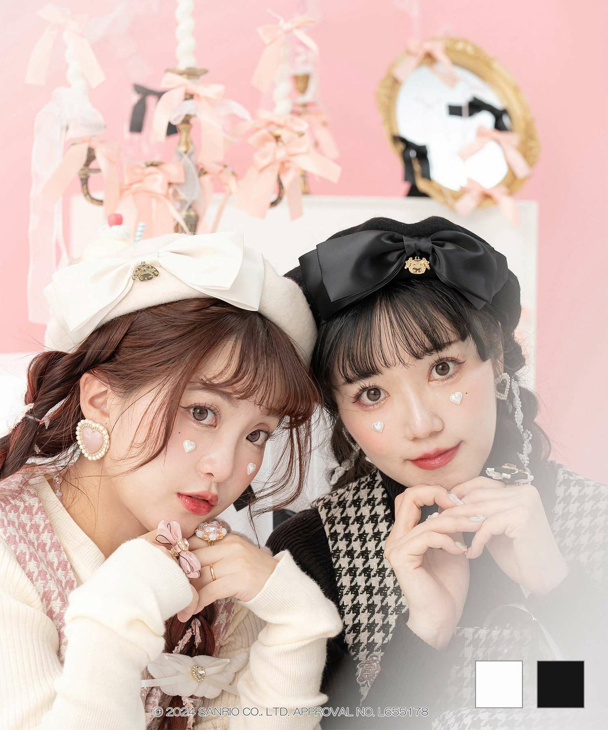 サンリオ マイメロディ クロミ リボン 総柄 サンリオキャラクターズ コラボ　チャーム付き リボンベレー帽 miolite