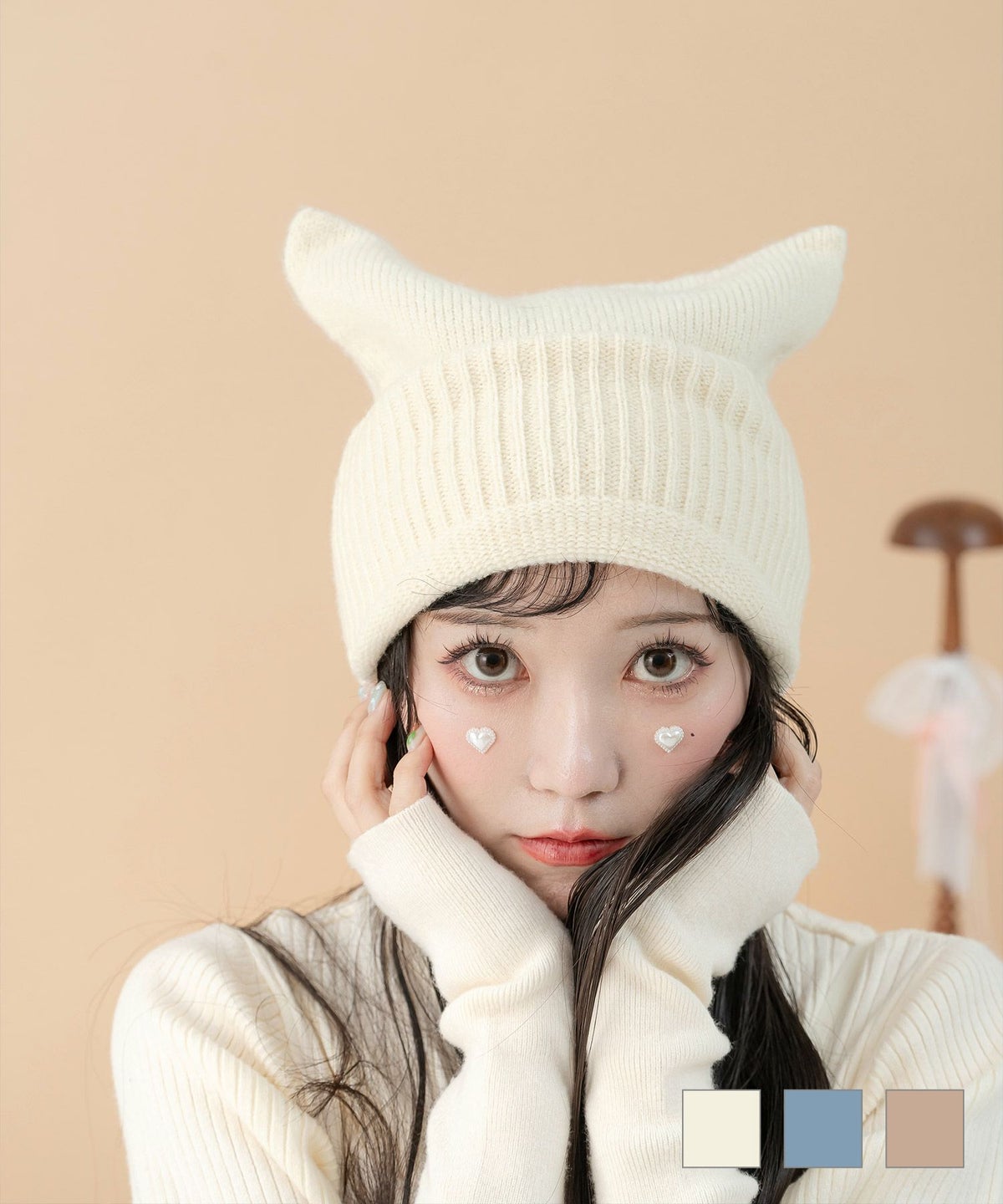 リブ カジュアル ガーリー アレンジ 猫耳 ニット キャップ miolite