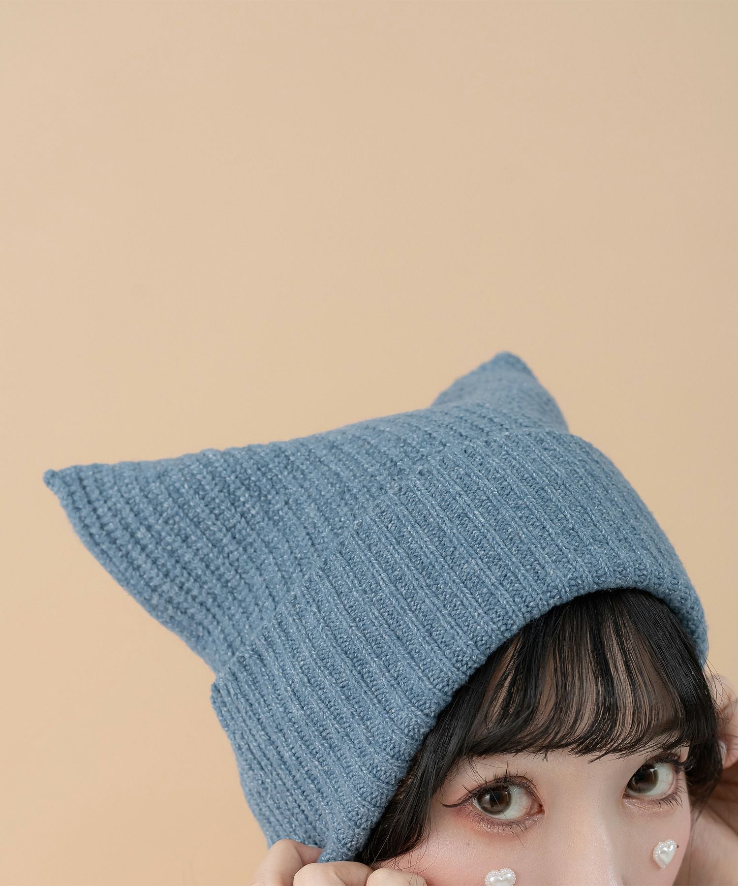 Coyseio ネイビー 猫耳 ニット帽 サブカルロゴ刺繍☆ボーダーネコ耳PINニット帽(3色展開