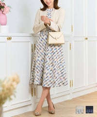 ワンピース レディース かわいい 大人 オフィス きれいめ 秋冬 春 ベージュ バイカラー おしゃれ 色 ジョイントスペース ツイードコンビ バイアス ワンピース 長袖 Prima Scherrer